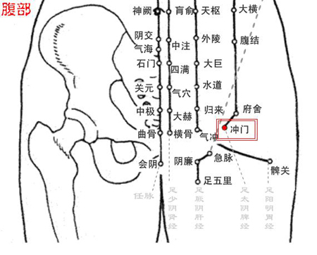 沖門穴→治腹痛、帶下